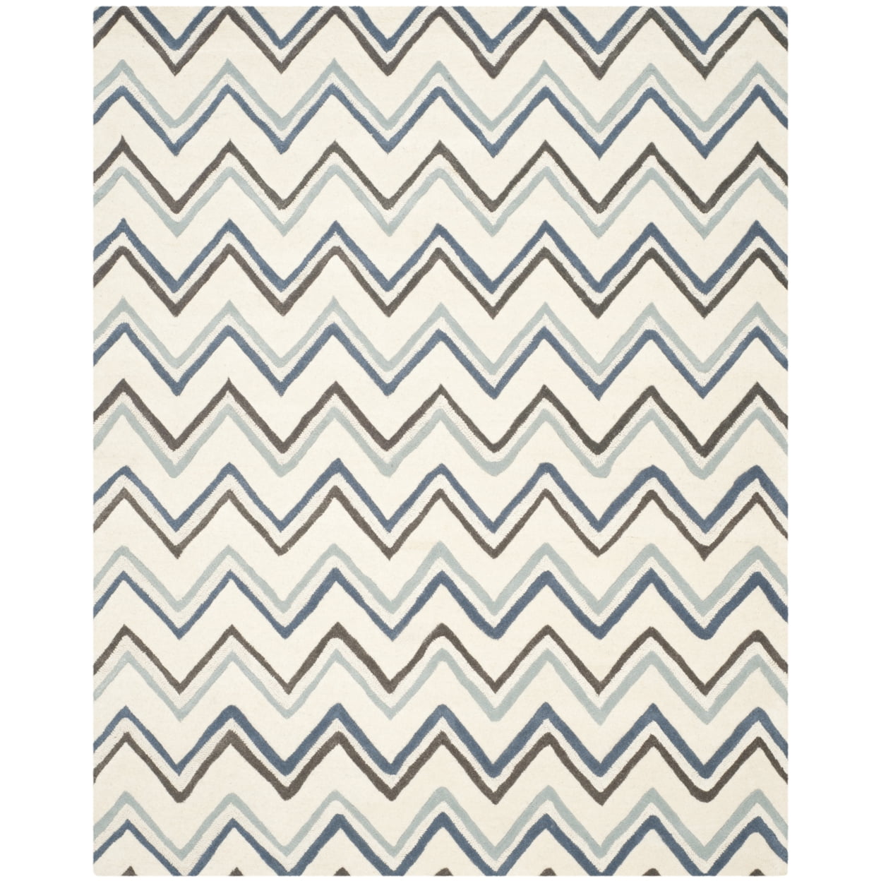Ivory and Blue Hand-Tufted Wool Zig Zag Rug