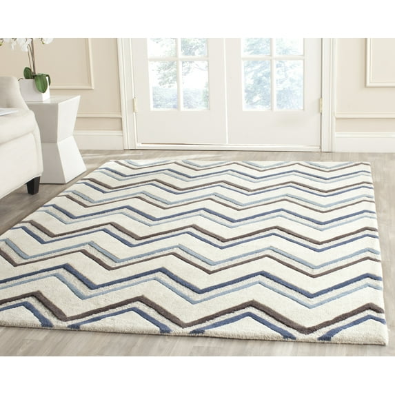 SAFAVIEH Cambridge Ravenna Geometric Wool Area Rug, Ivory/Blue, 4' x 6'