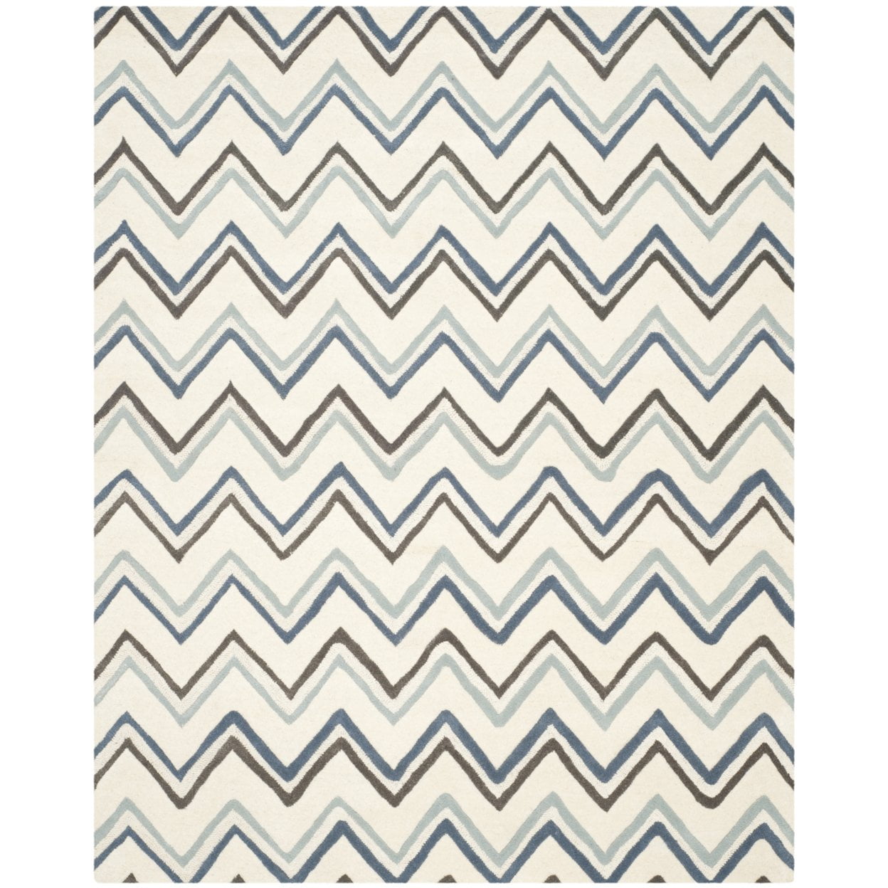 Ivory and Blue Hand-Tufted Wool Area Rug, 5' x 8'