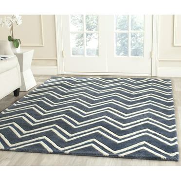 SAFAVIEH Cambridge Ravenna Zig Zag Stripes Wool Area Rug, Navy/Ivory, 9' x 12'