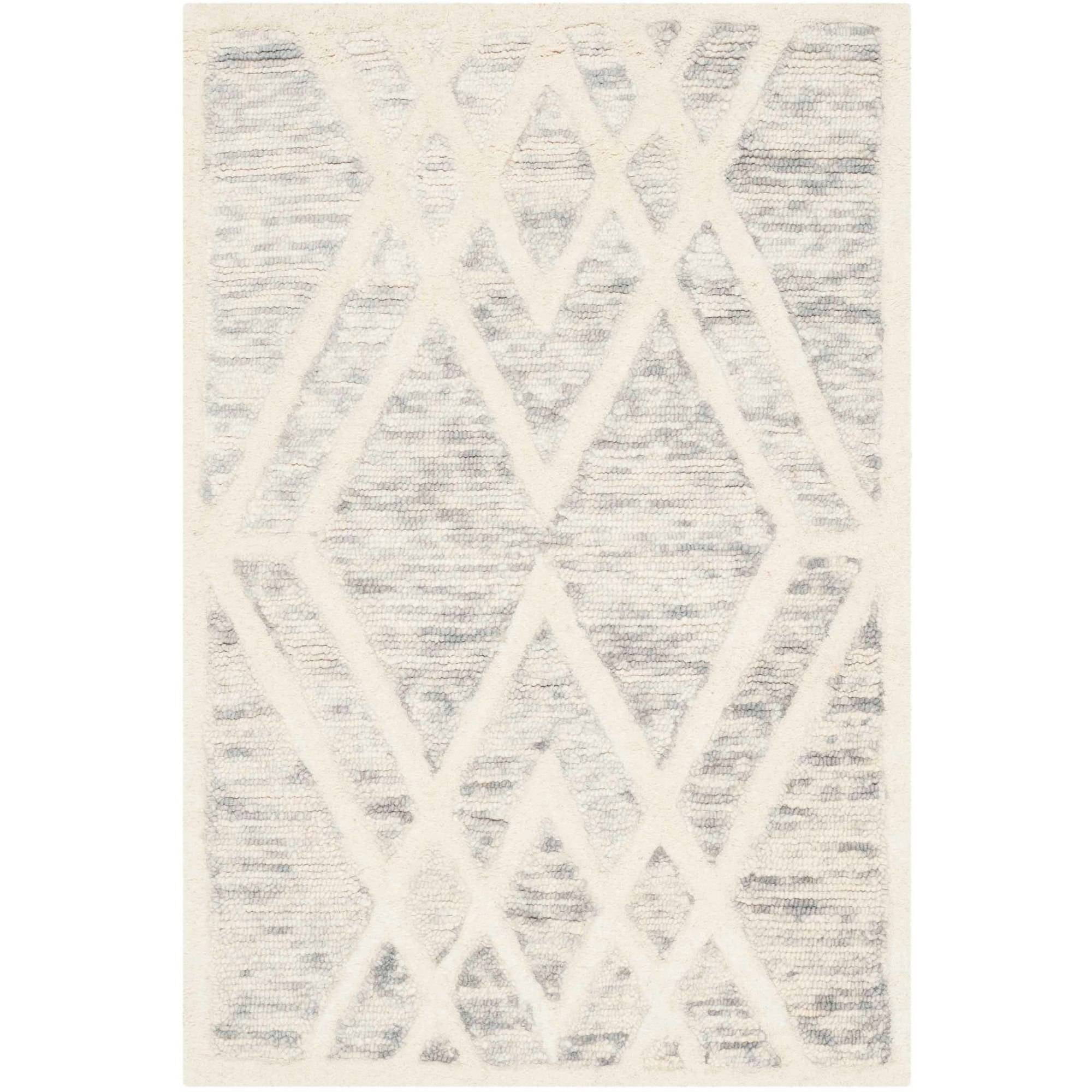 Elegant Grey Ivory Wool Tufted Rectangular Accent Rug