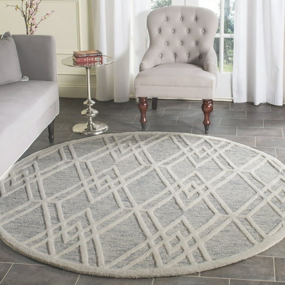 SAFAVIEH Cambridge Rordan Geometric Wool Area Rug, Gray/Ivory, 6' x 6' Round