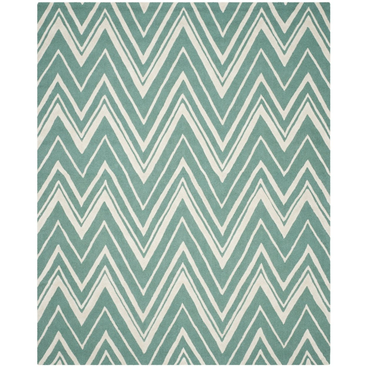 Teal and Ivory Zig Zag Hand-Tufted Wool Rug