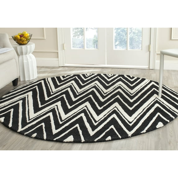 SAFAVIEH Cambridge Sam Geometric Wool Area Rug, Black/Ivory, 6' x 6' Round