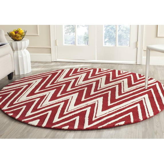 SAFAVIEH Cambridge Sam Geometric Wool Area Rug, Red/Ivory, 6' x 6' Round