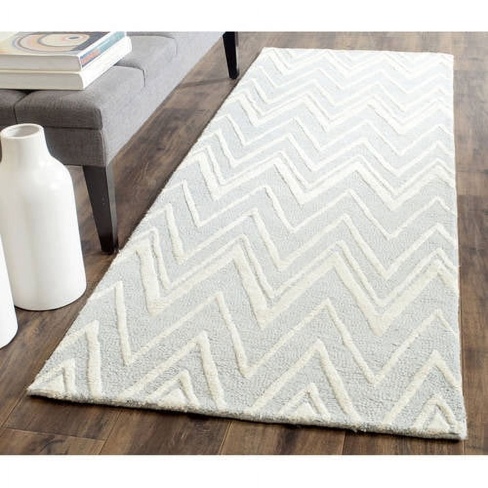 Handmade Dark Grey and Ivory Wool Tufted Rug