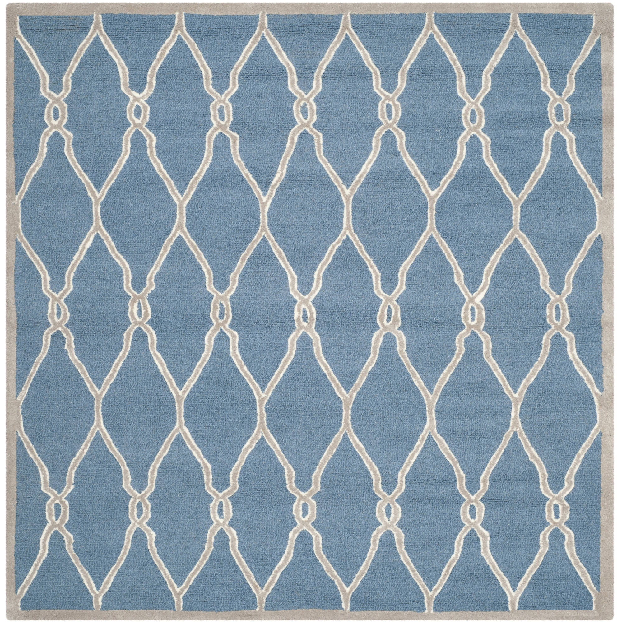 Navy and Ivory Geometric Wool 6' x 6' Square Area Rug