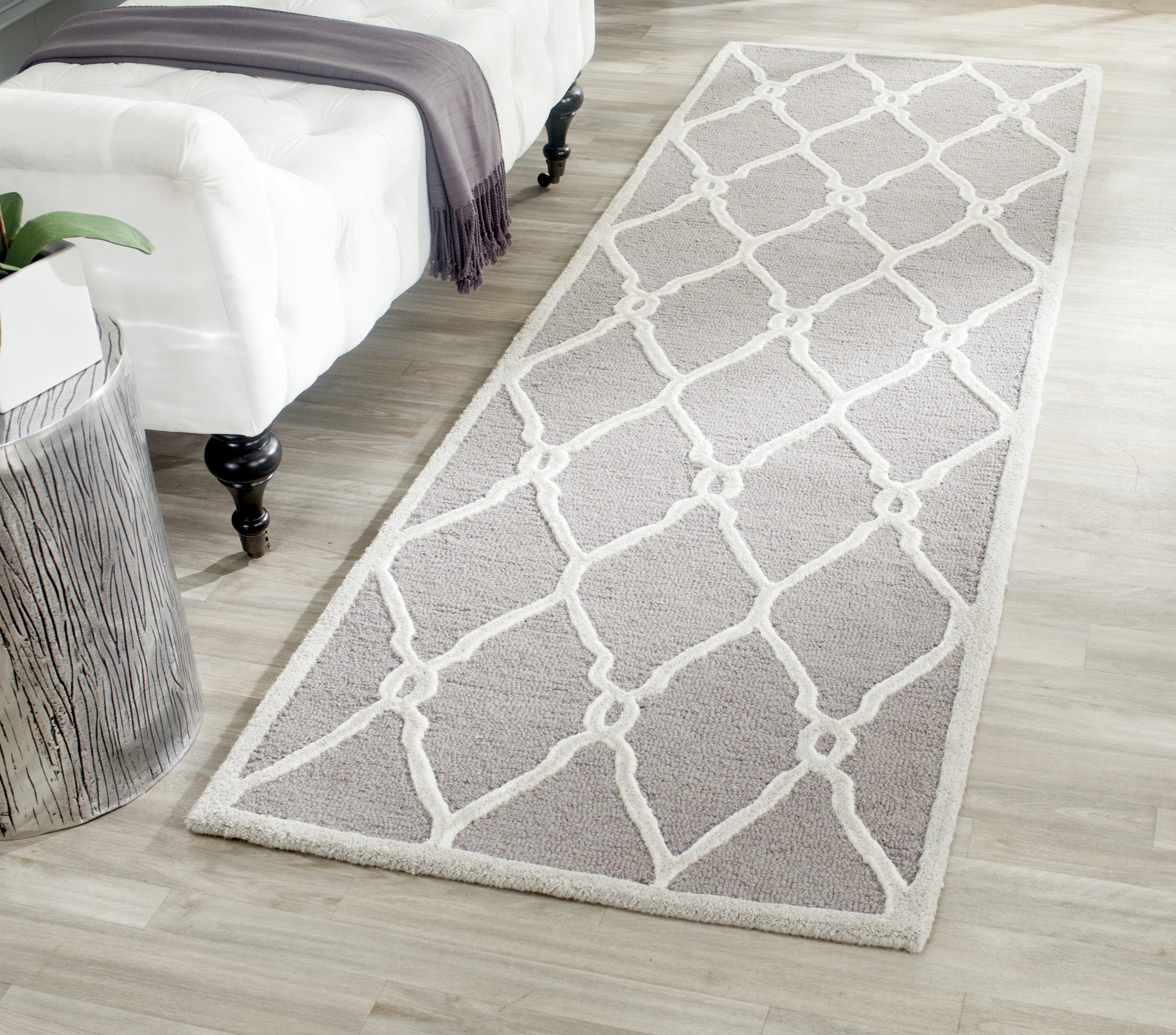 Dark Grey and Ivory Hand-Tufted Wool Runner Rug
