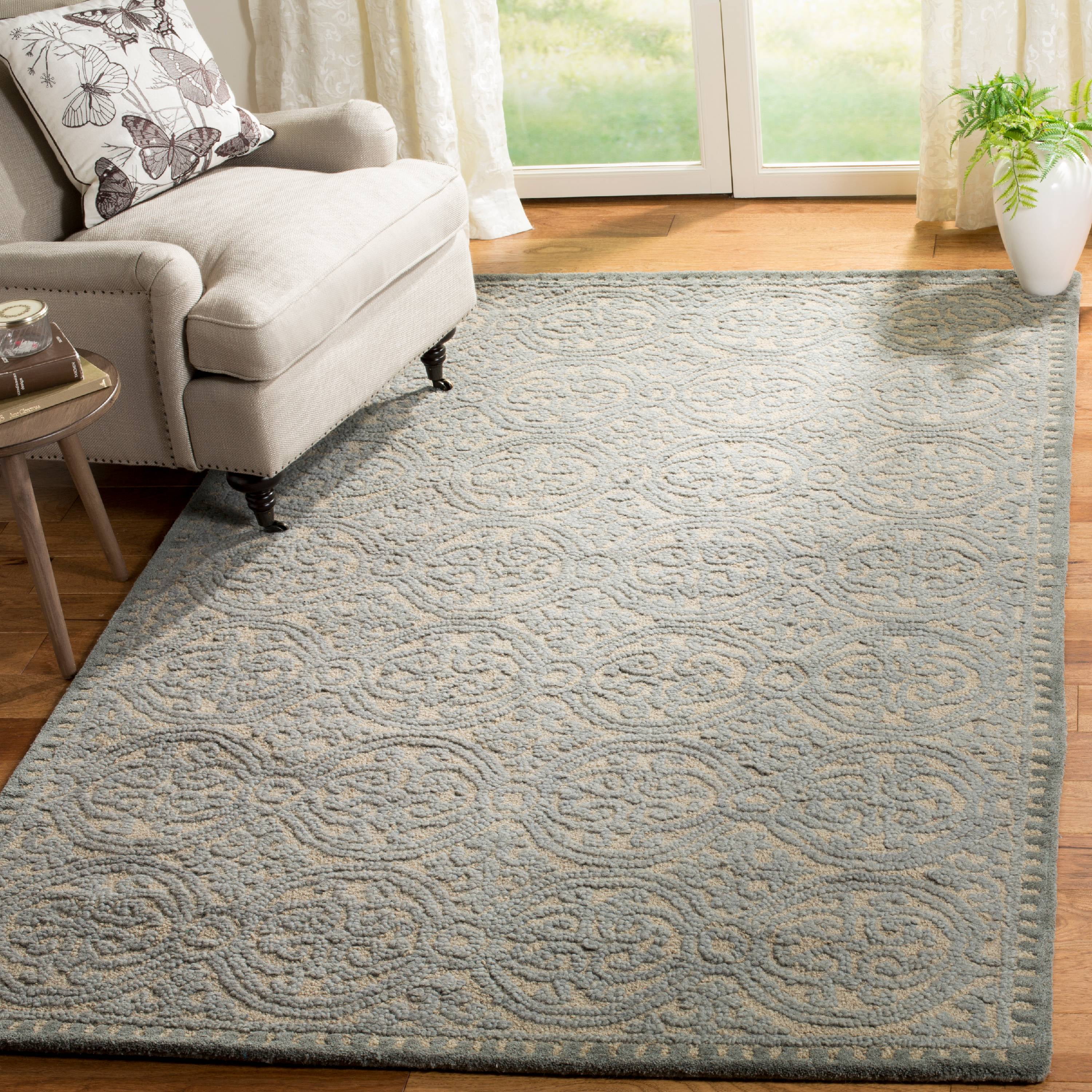 Dusty Blue and Cement Hand-Tufted Wool Square Rug