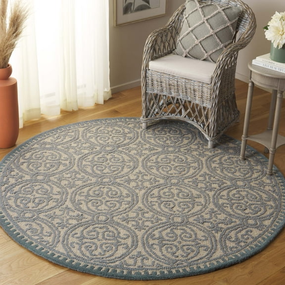SAFAVIEH Cambridge Wade Geometric Wool Area Rug, Dusty Blue/Cement, 6' x 6' Round