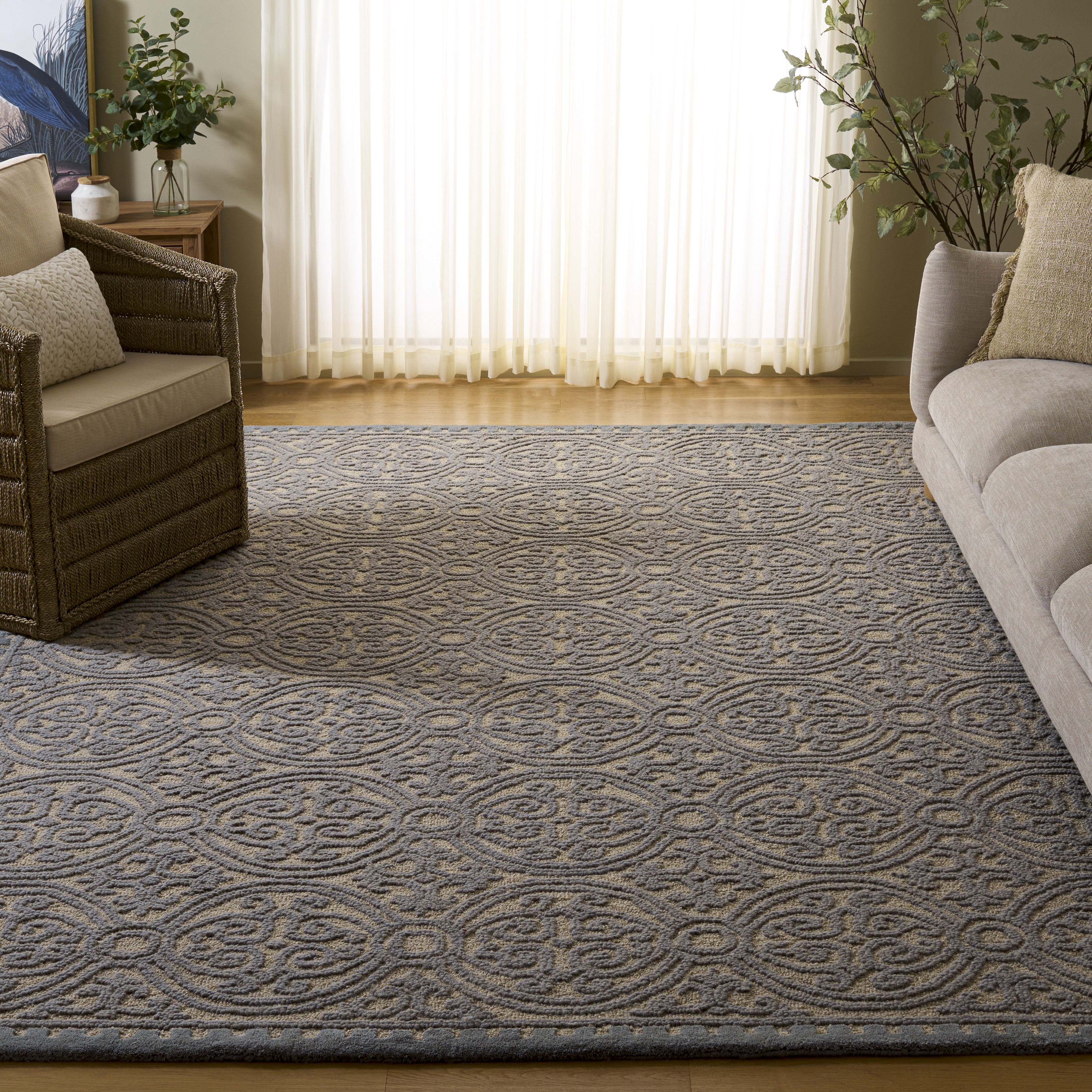 SAFAVIEH Cambridge Wade Geometric Wool Area Rug, Dusty Blue/Cement, 9' x 12'