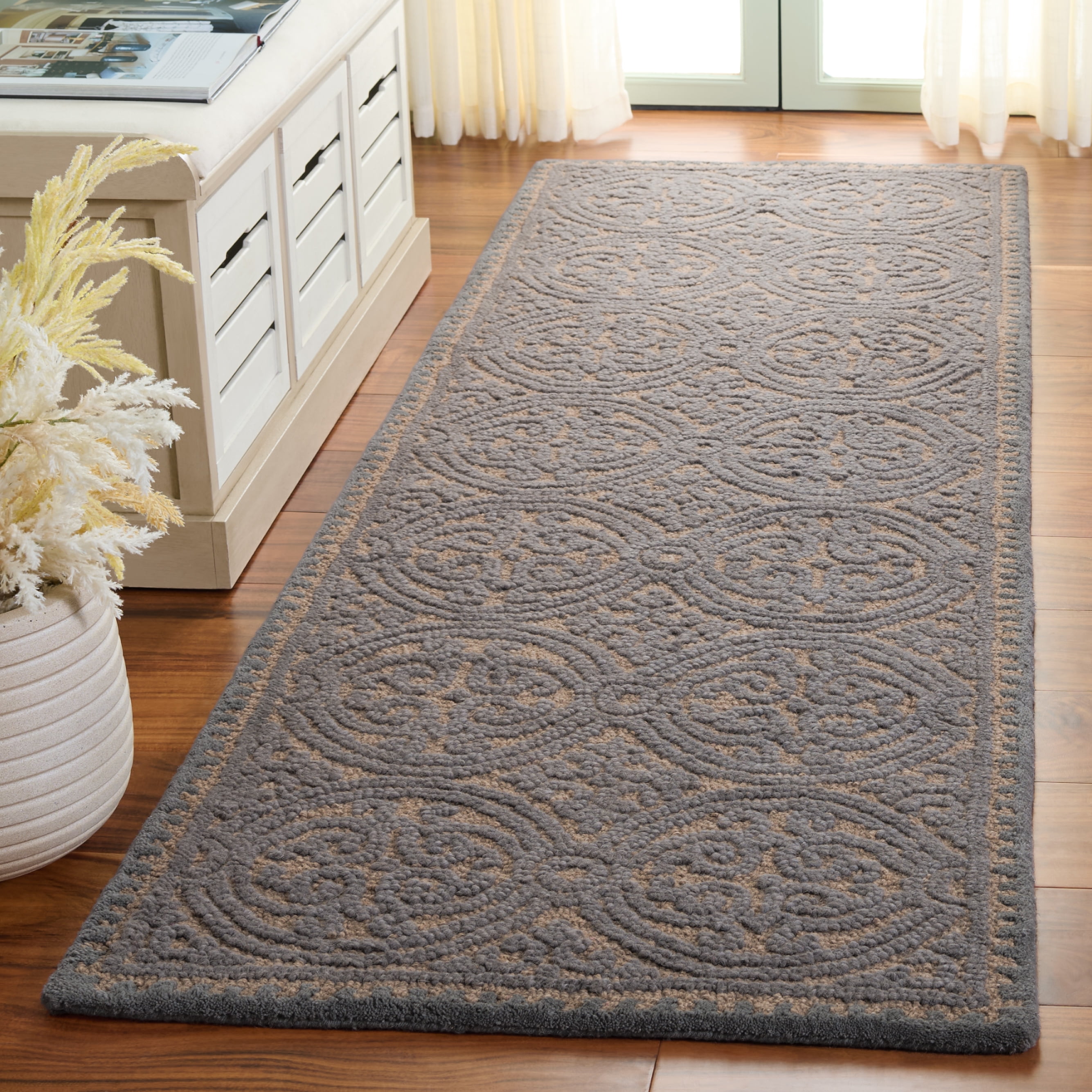 SAFAVIEH Cambridge Wade Geometric Wool Runner Rug, Dusty Blue/Cement, 2'6" x 14'
