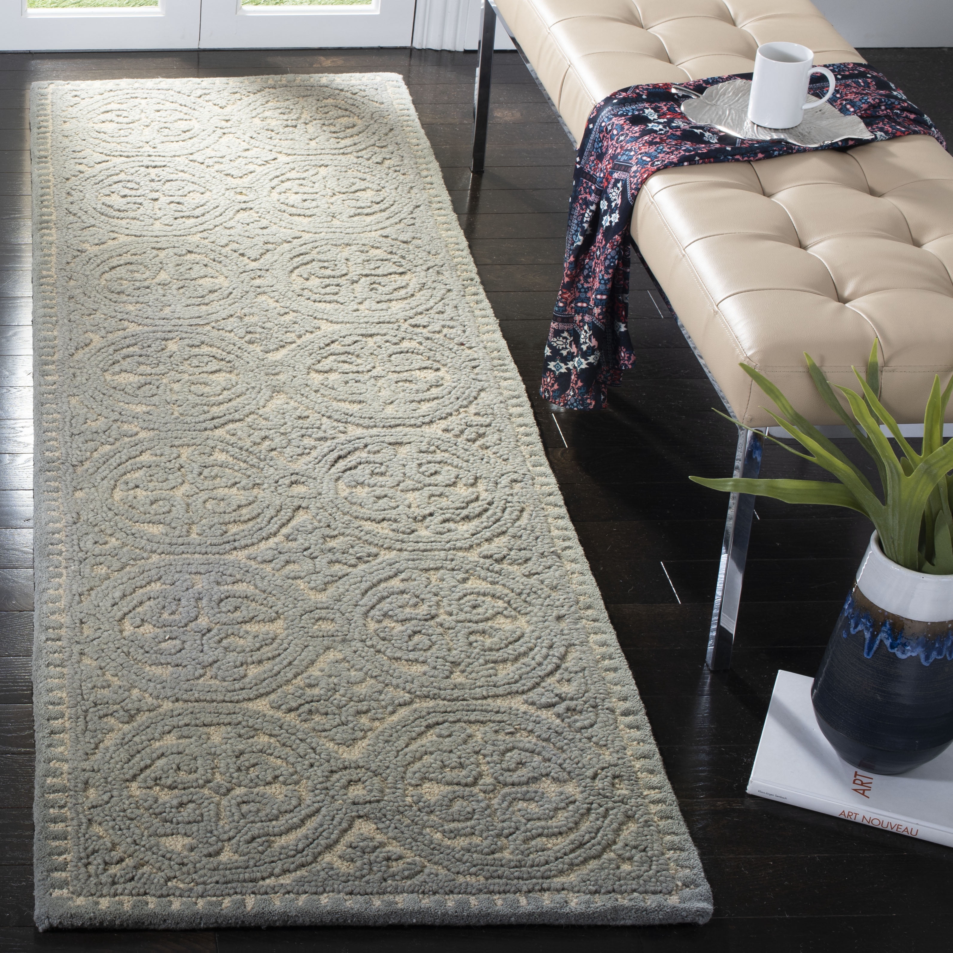 SAFAVIEH Cambridge Wade Geometric Wool Runner Rug, Dusty Blue/Cement, 2'6" x 6'