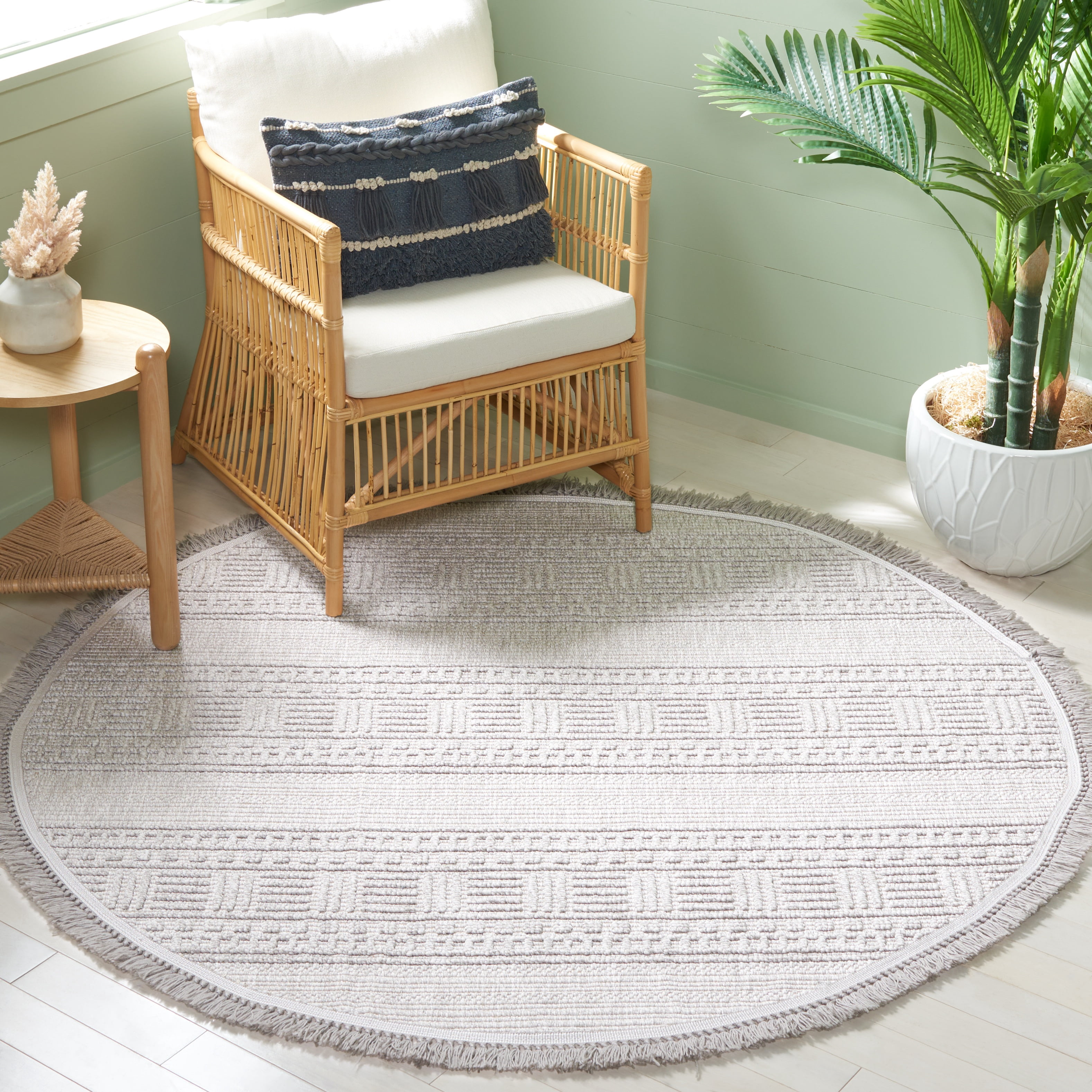 SAFAVIEH Camden Elvina Trellis Area Rug, Gray, 5'3" x 5'3" Round