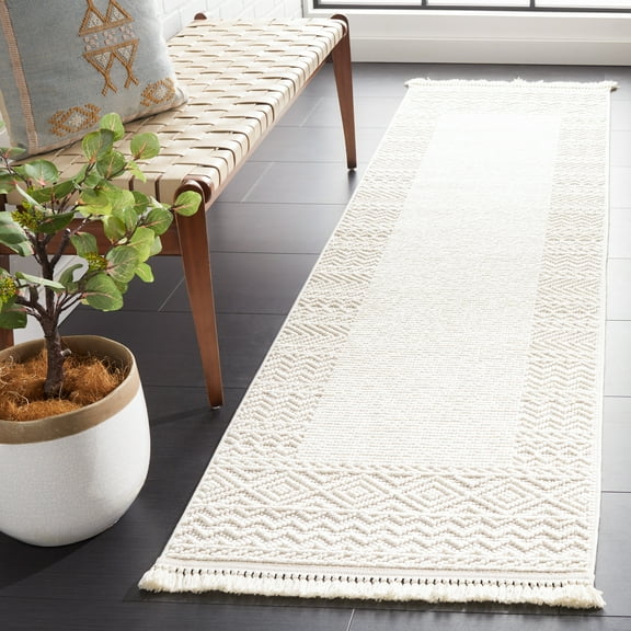 SAFAVIEH Camden Nathan Border Geometric Runner Rug, Ivory, 2'2" x 8'