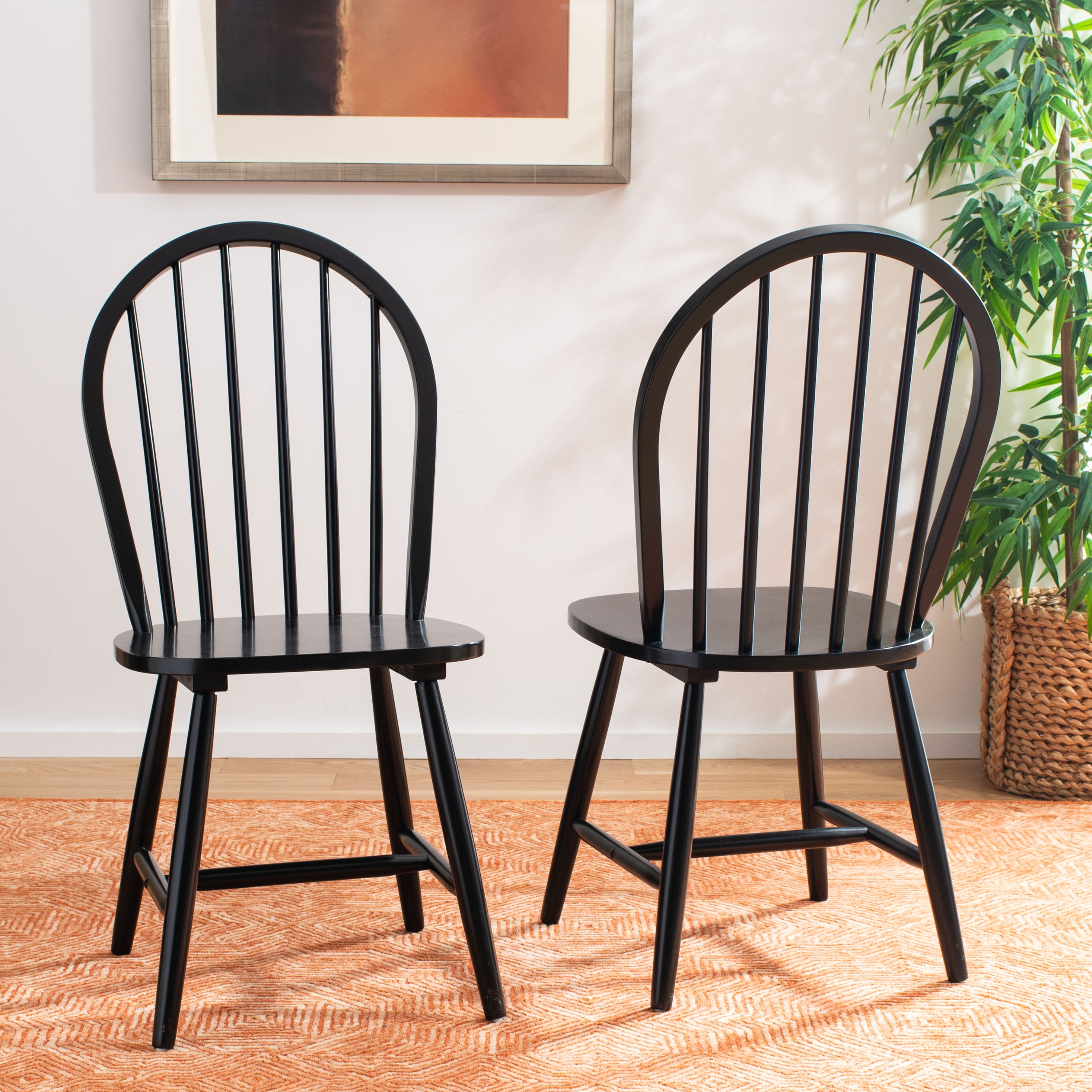 Safavieh Reinhardt Rattan Dining Chair - Set of 2 Black / Grey