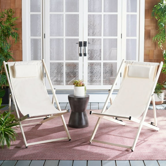 SAFAVIEH Camlin Outdoor Patio Sling Chair, Beige, Set of 2
