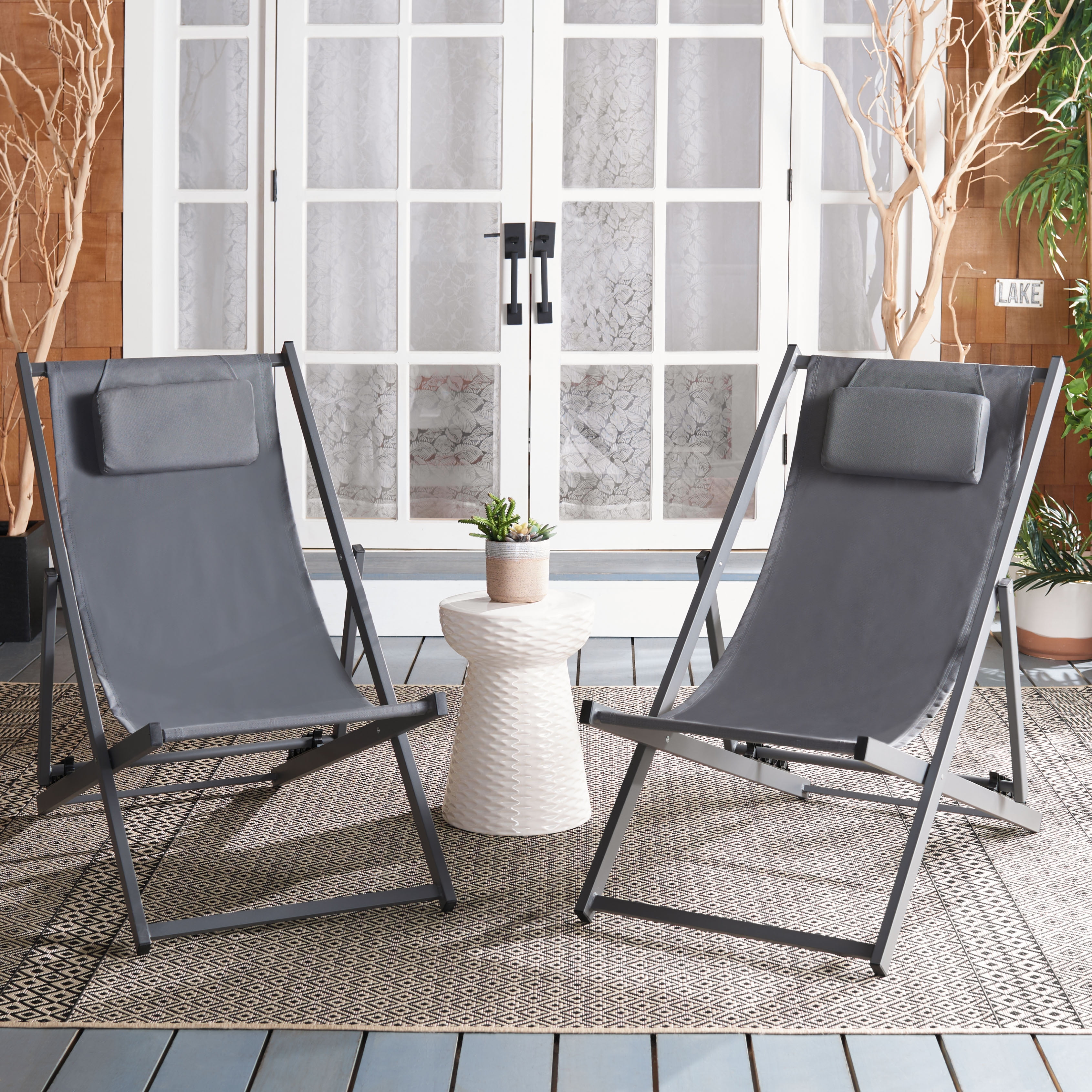 Camlin Grey Aluminum Frame Adjustable Folding Sling Chair Set of 2