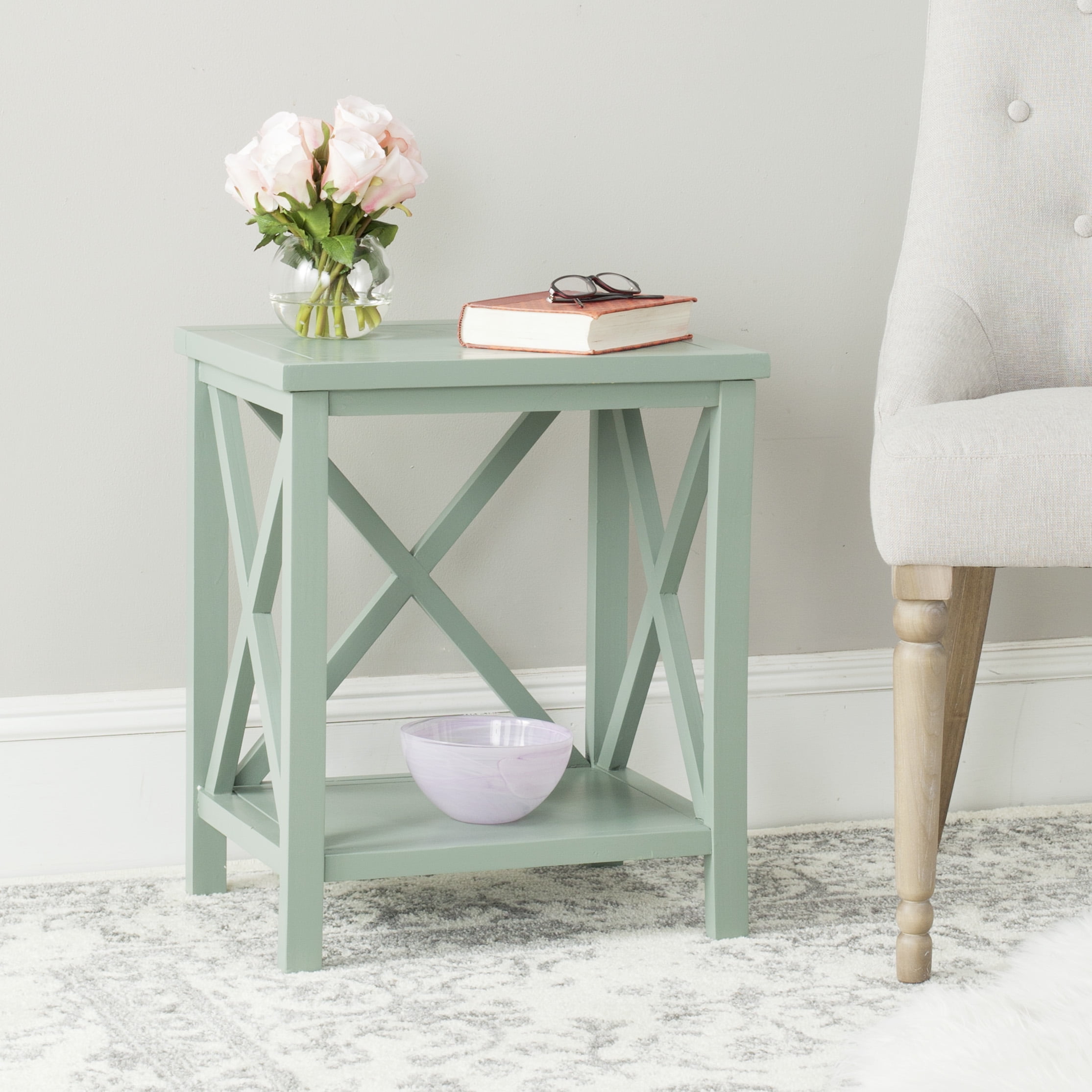 SAFAVIEH Candence Nautical Cross Back End Table, Dusty Green