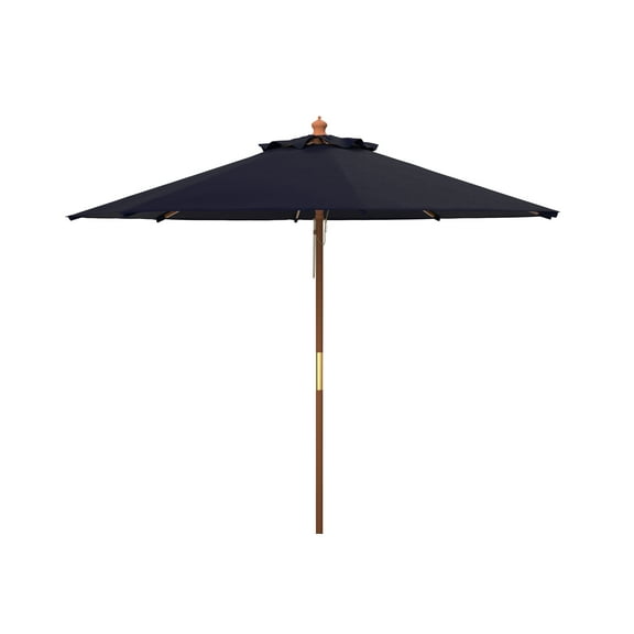 SAFAVIEH Cannes 11' Wooden Pulley Market Umbrella, Navy