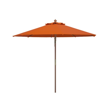 SAFAVIEH Cannes 9' Market Push Wooden Patio Umbrella, Orange