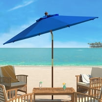 SAFAVIEH Cannes 9' Market Push Wooden Patio Umbrella, Pacific Blue