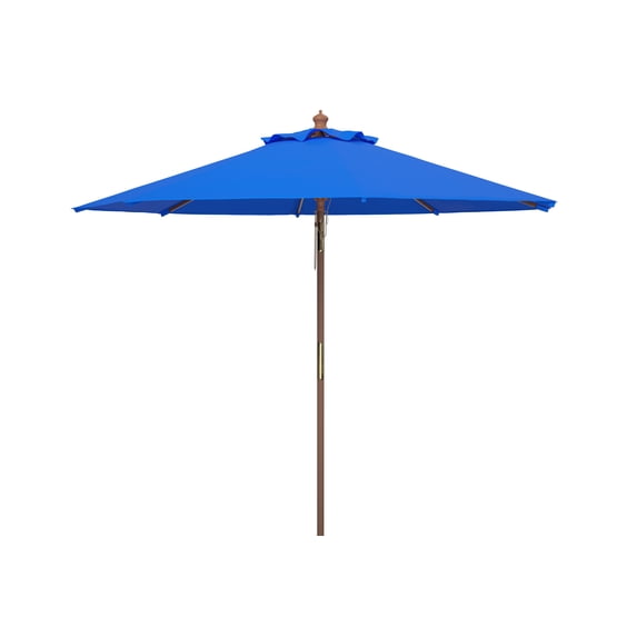 SAFAVIEH Cannes 9' Market Push Wooden Patio Umbrella, Pacific Blue