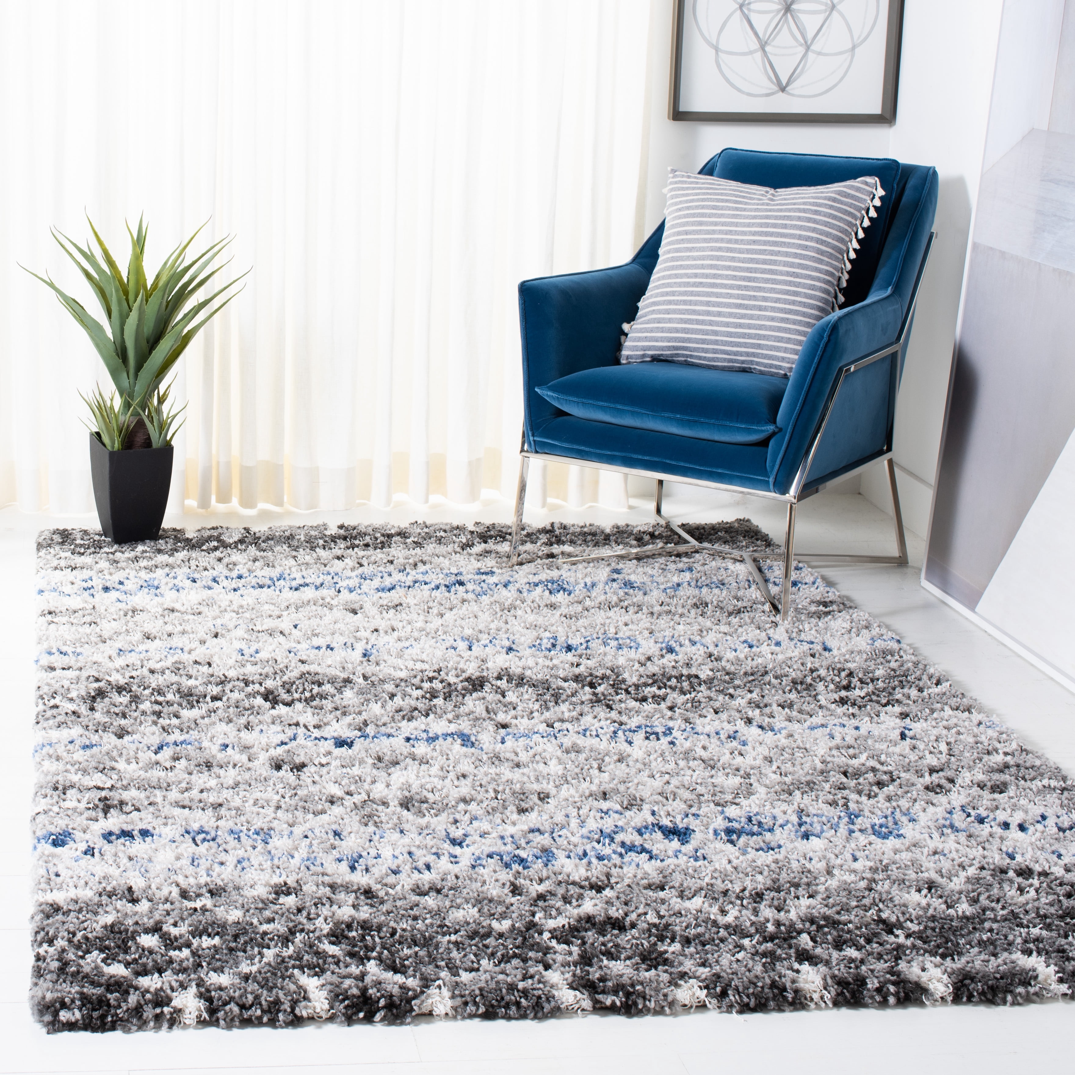 SAFAVIEH Canyon Grosvenor Distressed Shag Area Rug, Gray/Ivory, 9' x 12'