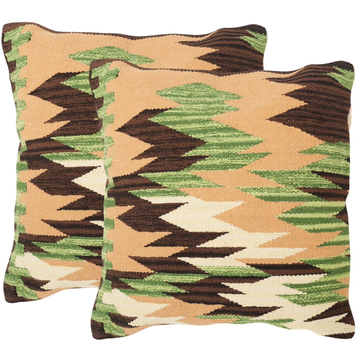 Forest Neutral Green and Brown Ikat Square Pillow Set