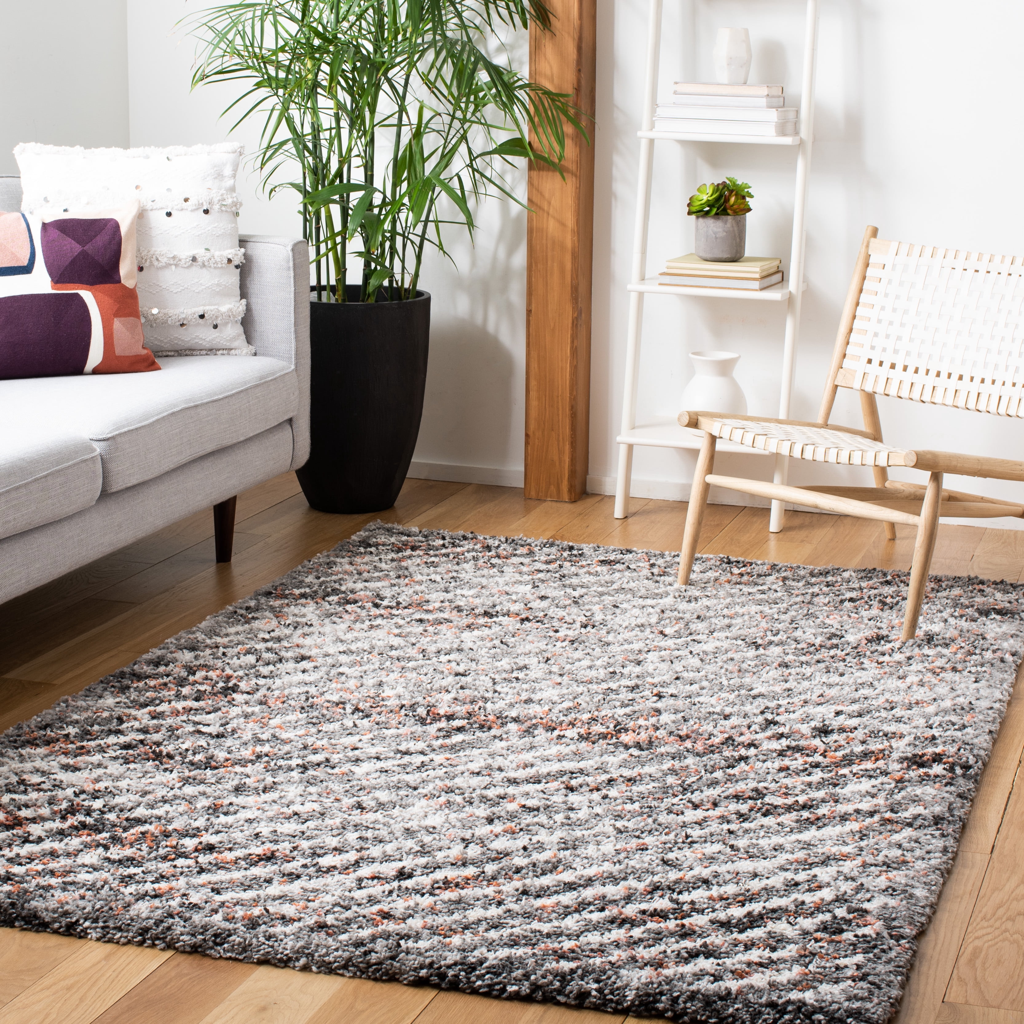 SAFAVIEH Canyon Casey Distressed Shag Area Rug, Gray/Ivory, 6'7" x 6'7" Square