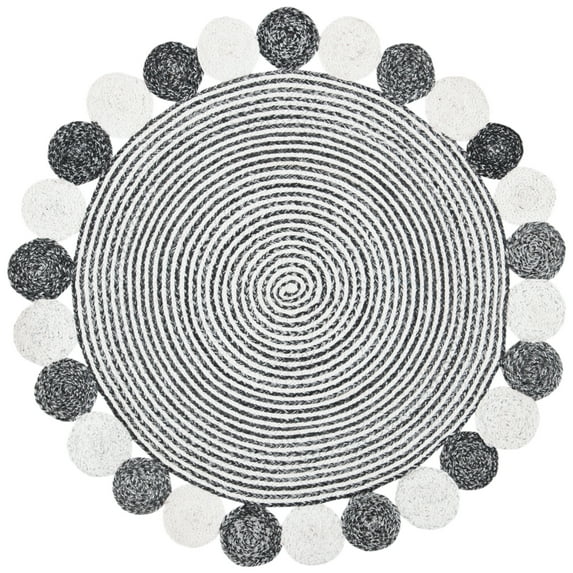 SAFAVIEH Cape Cod Adams Abstract Dots Polyester Area Rug, Charcoal/Ivory, 3' x 3' Round