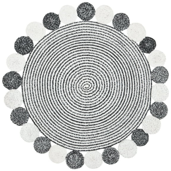 SAFAVIEH Cape Cod Adams Abstract Dots Polyester Area Rug, Charcoal/Ivory, 3' x 3' Round