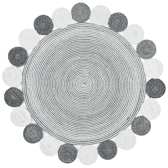 SAFAVIEH Cape Cod Adams Abstract Dots Polyester Area Rug, Charcoal/Ivory, 5' x 5' Round