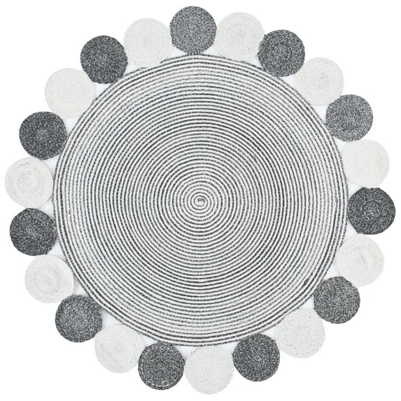 SAFAVIEH Cape Cod Adams Abstract Dots Polyester Area Rug, Charcoal/Ivory, 7' x 7' Round