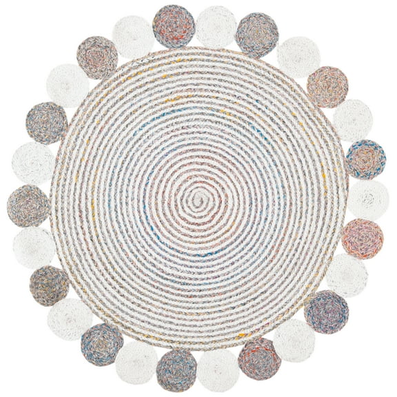 SAFAVIEH Cape Cod Adams Abstract Dots Polyester Area Rug, Pink/Ivory, 3' x 3' Round