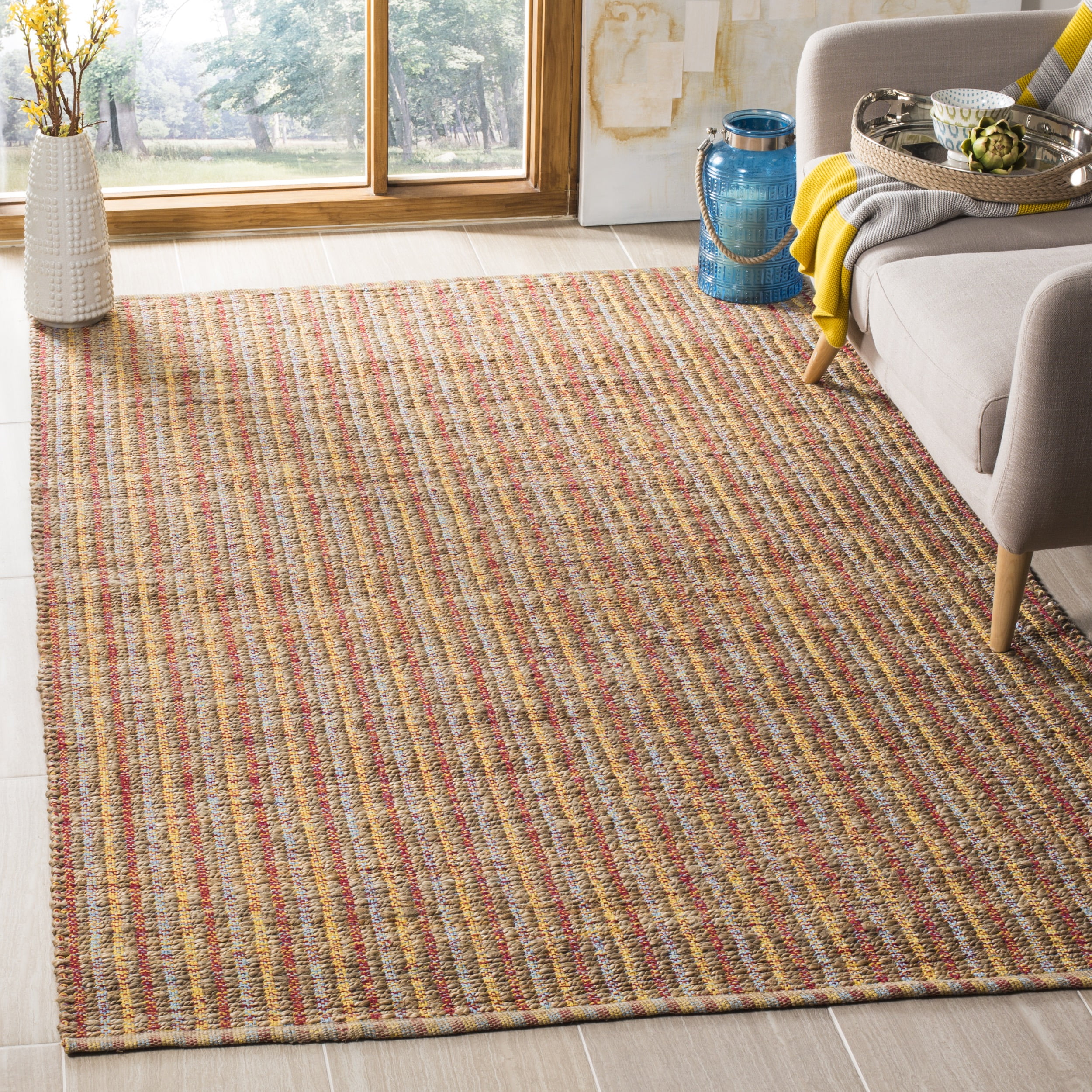 Cape Cod Red and Beige Flat Woven Cotton Area Rug, 8' x 10'