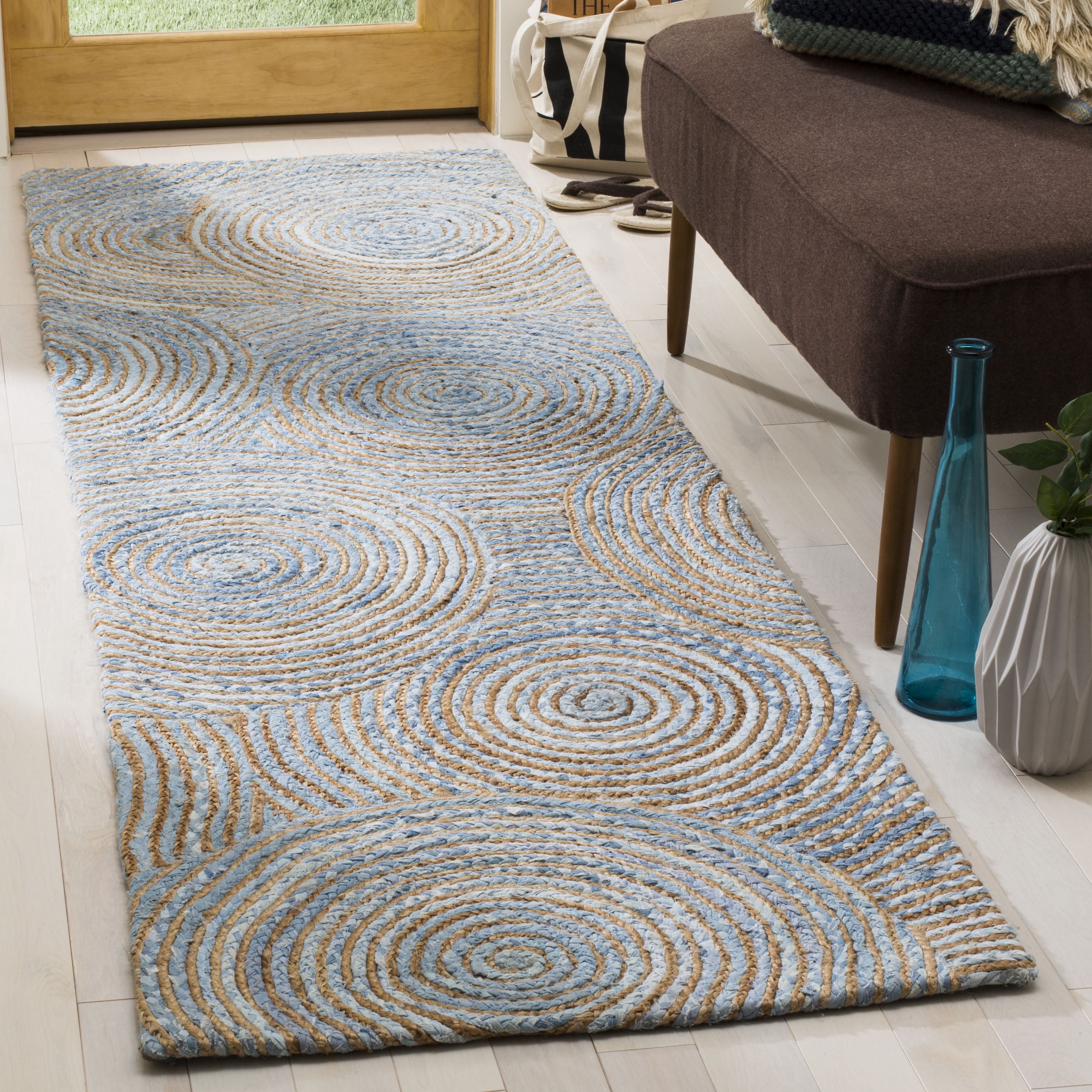 Cape Cod Blue and Natural Flatweave Wool Cotton Runner Rug
