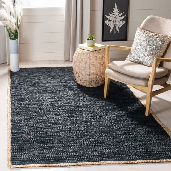 SAFAVIEH Cape Cod Ainsley Texture/Embroidery Area Rug, Black/Natural, 4' x 6'