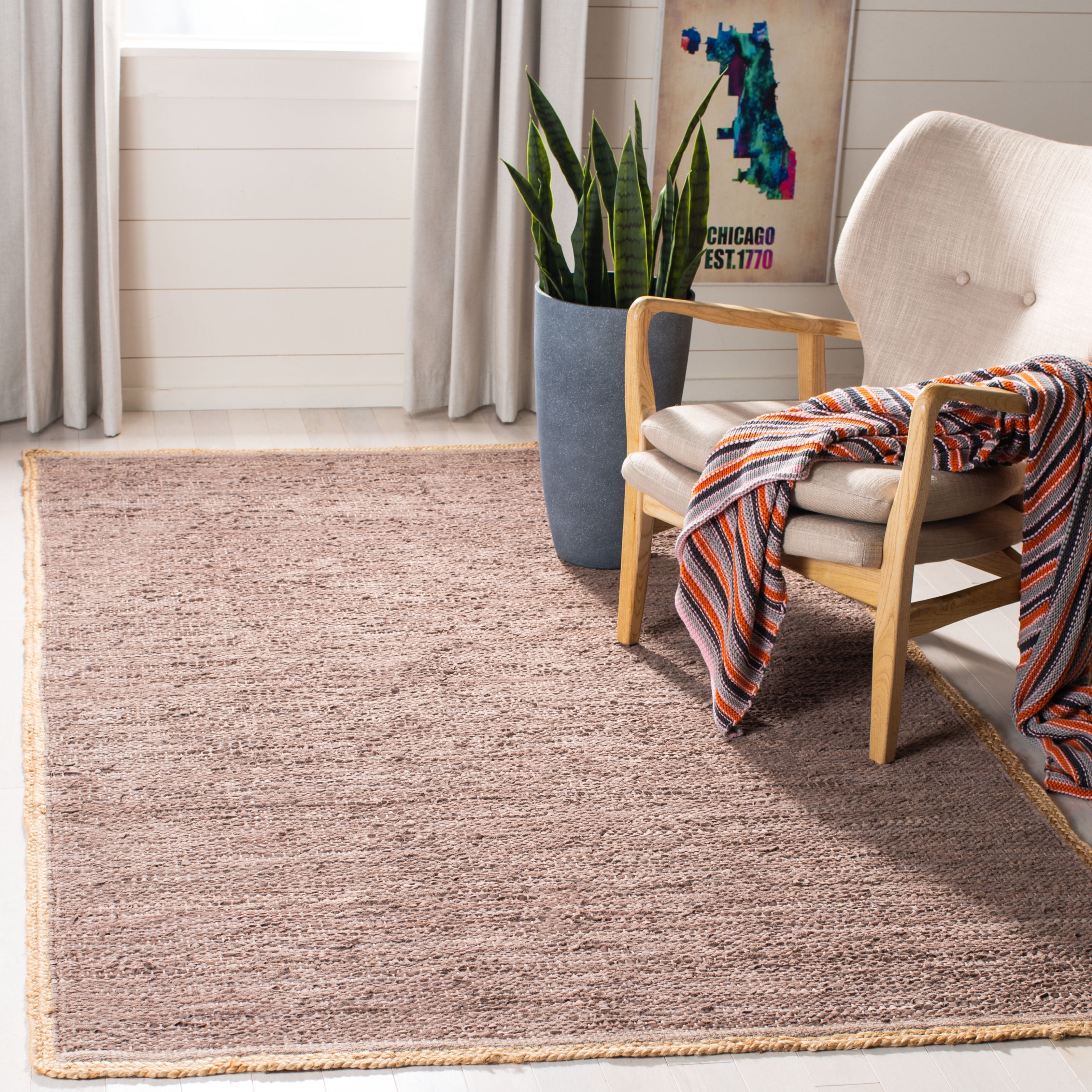 SAFAVIEH Cape Cod Ainsley Texture/Embroidery Area Rug, Brown/Natural, 4' x 6'