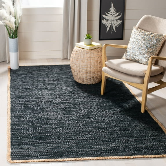 SAFAVIEH Cape Cod Ainsley Texture/Embroidery Area Rug, Black/Natural, 5' x 8'