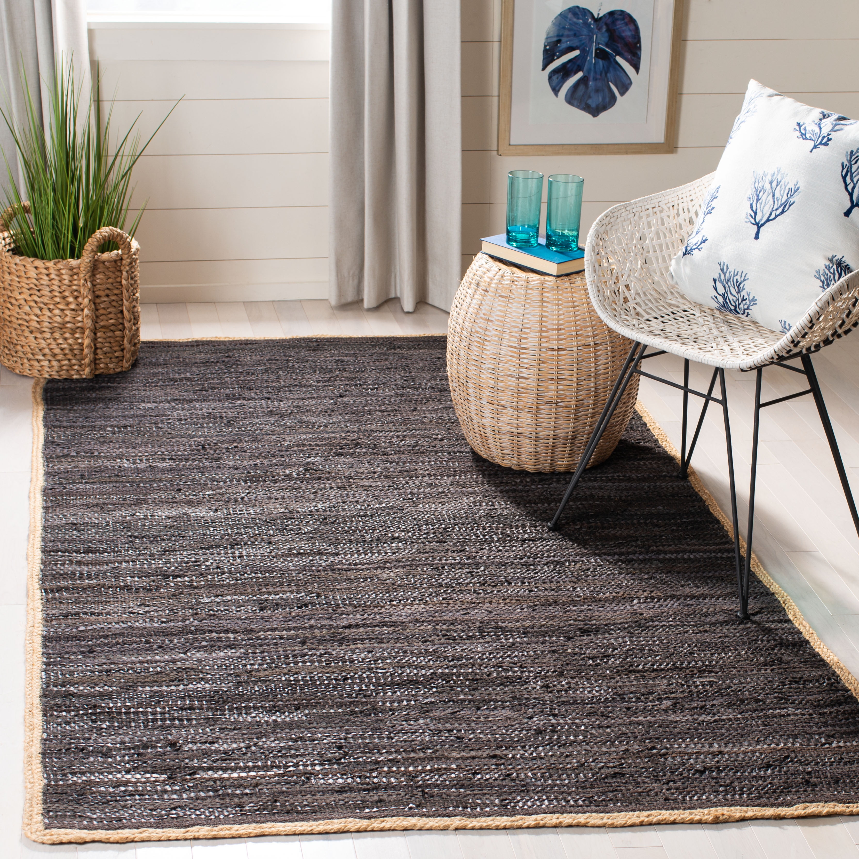 SAFAVIEH Cape Cod Ainsley Texture/Embroidery Area Rug, Chocolate/Natural, 8' x 10'