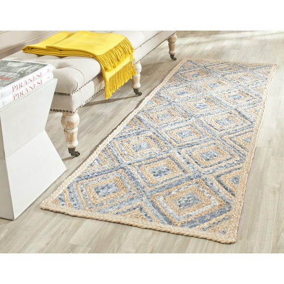 SAFAVIEH Cape Cod Alayna Geometric Runner Rug, Natural/Blue, 2'3" x 6'