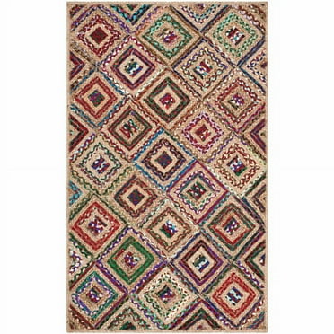 SAFAVIEH Cape Cod Alayna Braided Geometric Jute Area Rug, 2' x 3', Natural/Red