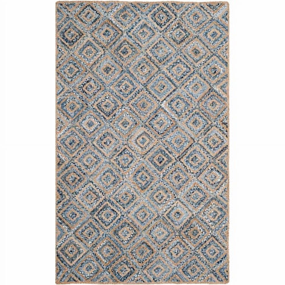 Natural Blue Geometric Jute Area Rug 5' x 8'