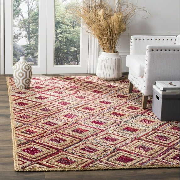 SAFAVIEH Cape Cod Alayna Geometric Area Rug, Natural/Red, 6' x 6' Square