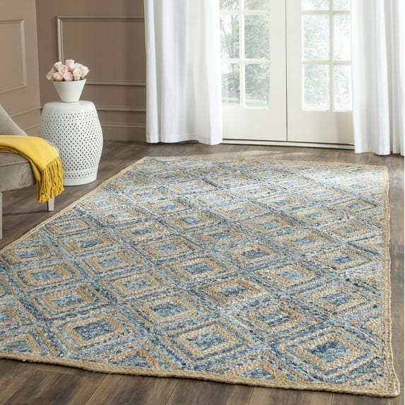SAFAVIEH Cape Cod Alayna Geometric Area Rug, Natural/Blue, 6' x 9'