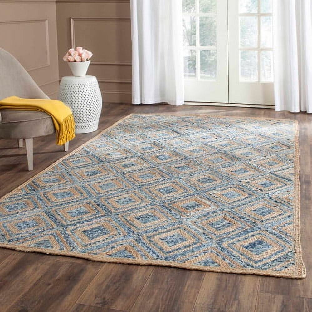 Handmade Natural Blue Geometric Wool 8' x 10' Area Rug