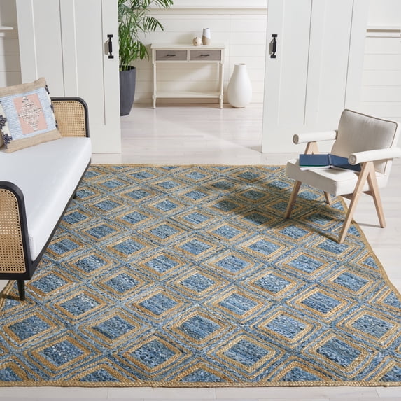 SAFAVIEH Cape Cod Alayna Geometric Area Rug, Natural/Blue, 8' x 8' Square