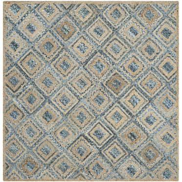 SAFAVIEH Cape Cod Alayna Geometric Area Rug, Natural/Blue, 10' x 10' Square