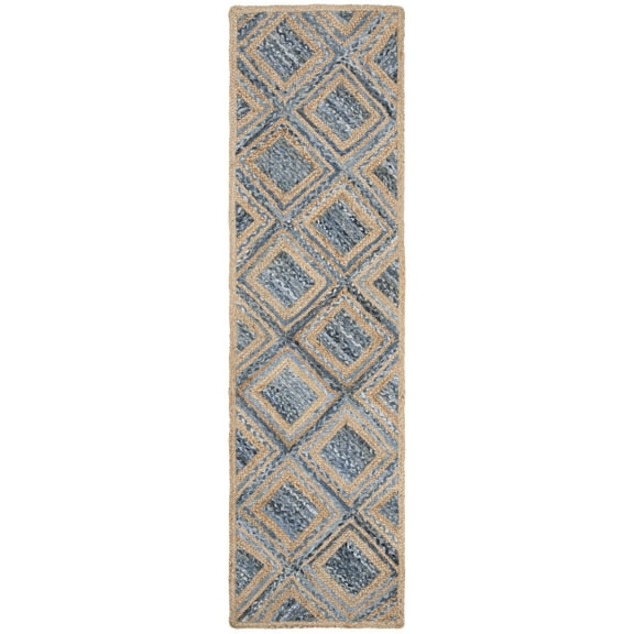 SAFAVIEH Cape Cod Alayna Geometric Runner Rug, Natural/Blue, 2'3" x 16'